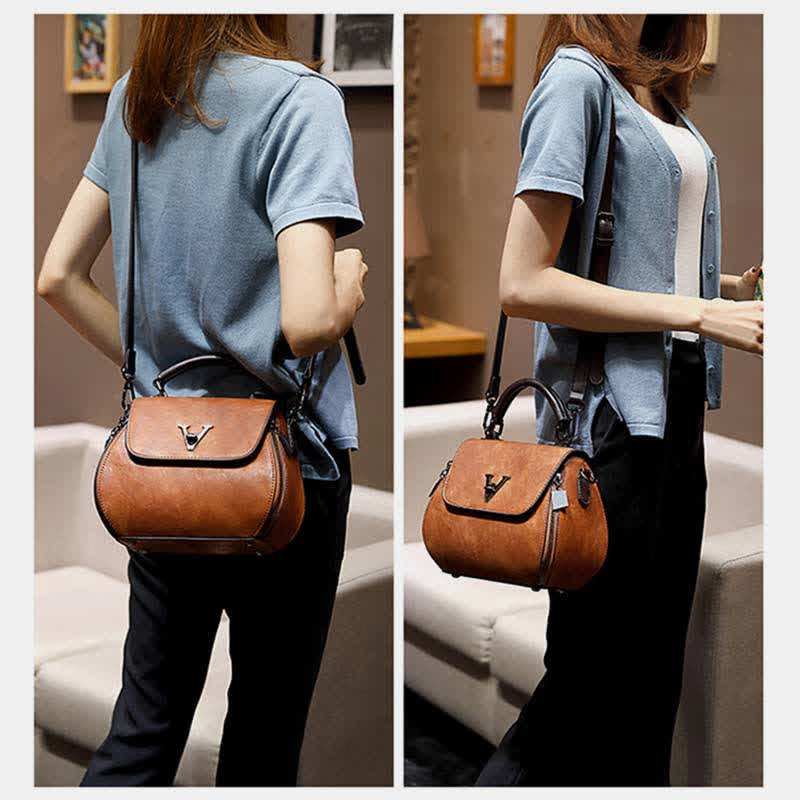 Retro Genuine Leather Women Handbag Top Handle Satchel Small Crossbody Bag