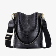 Crocodile Print Leather Cross Body Purse Single Shoulder Bucket Bag
