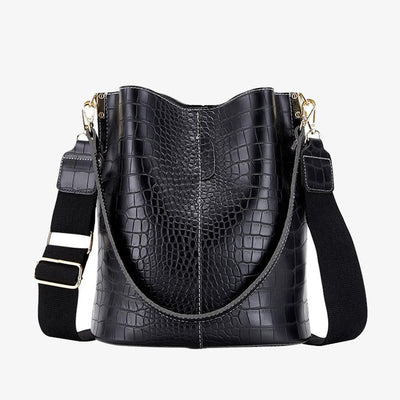 Crocodile Print Leather Cross Body Purse Single Shoulder Bucket Bag