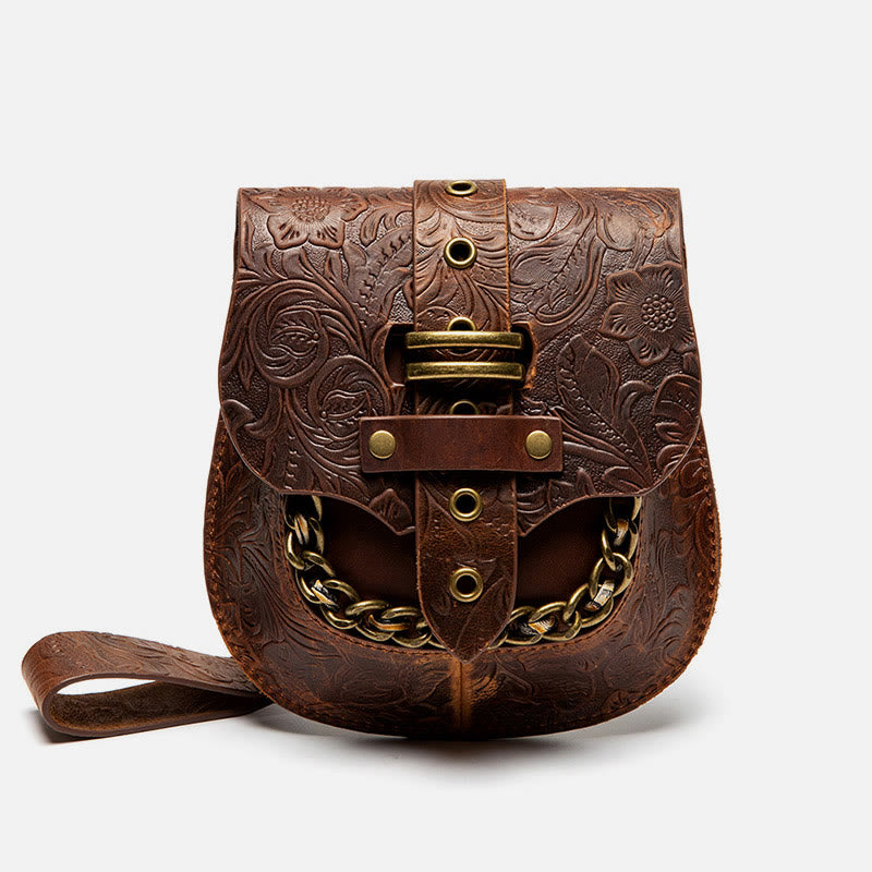 Retro Shoulder Bag For Women Steampunk Embossed Crossbody Chain Bag