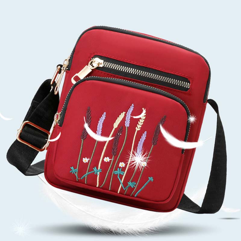 Lightweight Water & Tear Resist Women Purse Multi-pocket Embroidery Crossbody Bag Shoulder Bag