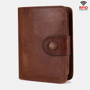 12 Card Slots Genuine Leather RFID Anti theft Short Wallet