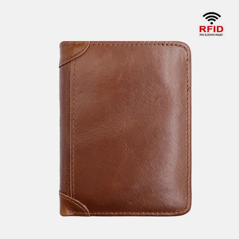 Large Capacity RFID Bifold Real Leather Wallet