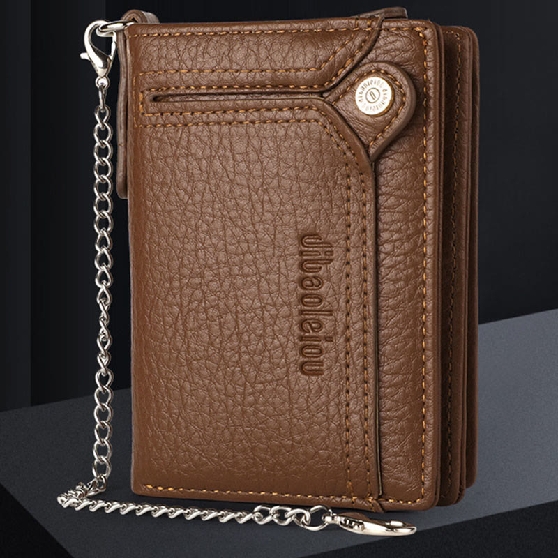 Antitheft Chain Wallet For Men Retro Leather Money Clip