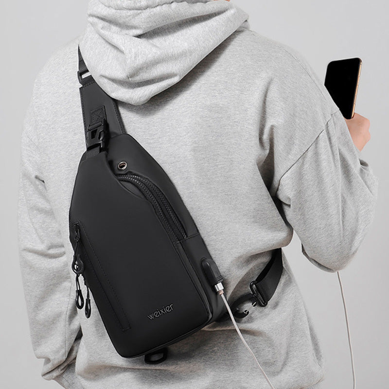 Multipurpose Waterproof Sling Bag Chest Bag for Men with USB Charger