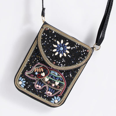 Bohemian Phone Bag Women Shell Flowers Pattern Magnetic Crossbody Bag