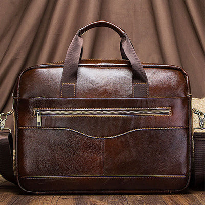 Multifunctional Genuine Leather Laptop Briefcase