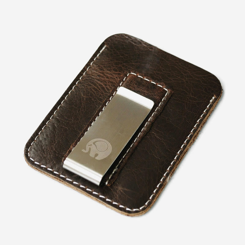 Card Holder For Shopping Cowhide Oil Wax Metal Money Clip