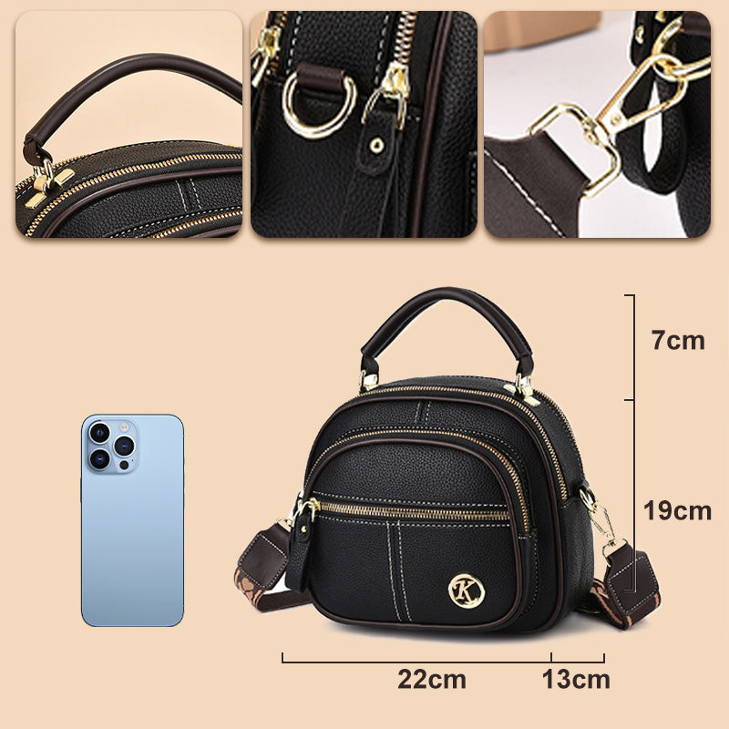 Double Compartment Round Handbag For Women Dating Leather Crossbody Purse