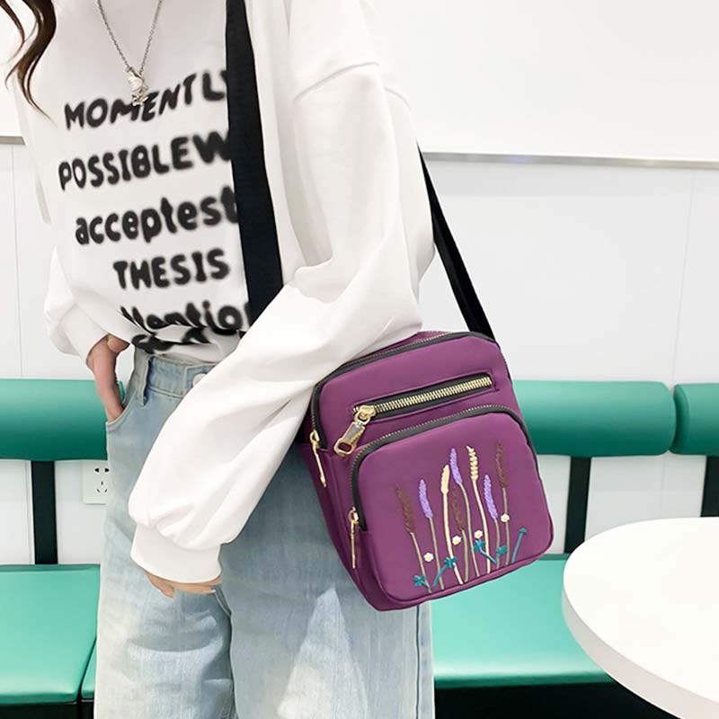 Lightweight Water & Tear Resist Women Purse Multi-pocket Embroidery Crossbody Bag Shoulder Bag