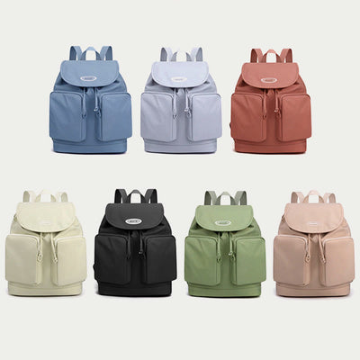 Backpack For Women Simple Drawstring Closure Waterproof Nylon Travel Bag