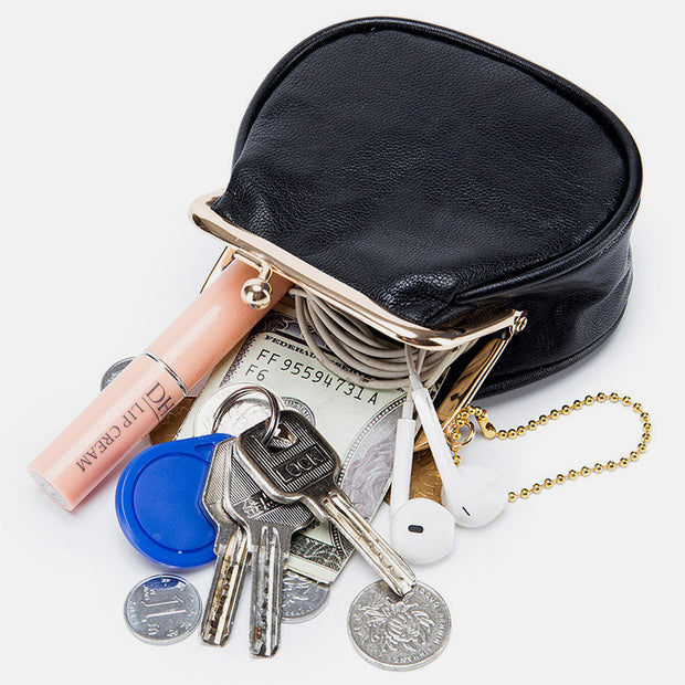 Mini Leather Coin Purse Vintage Pouch Kiss-Lock Change Purse Wallets