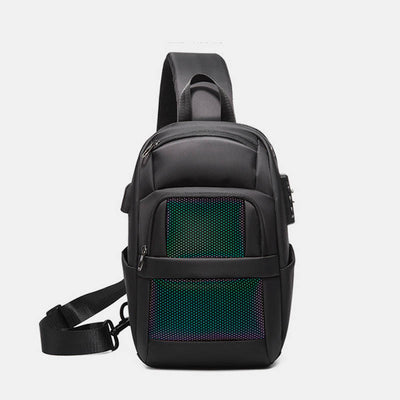 Anti-theft Reflective Sling Bag Men One-Shoulder Backpack with USB Charging Port