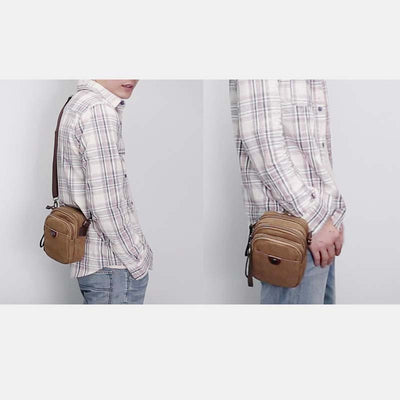 Multi-Pocket Men Canvas Crossbody Bag with Belt Loop Adjustable Shoulder Strap