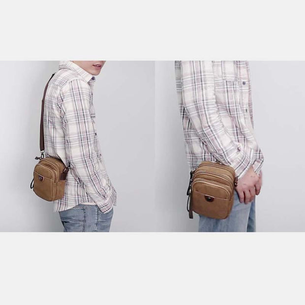 Multi-Pocket Canvas Crossbody Bag for Men with Belt Loop Adjustable Shoulder Strap