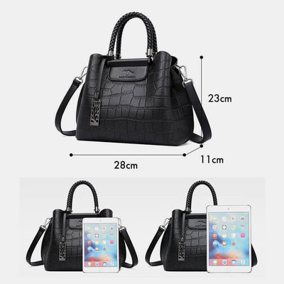 Triple Compartment Women Elegant Top-Handle Satchel Tote Crossbody Handbag