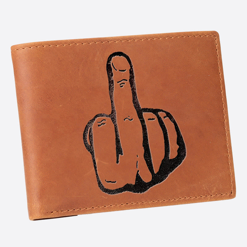 One Finger Salute Engrave Wallet For Men RFID Purse