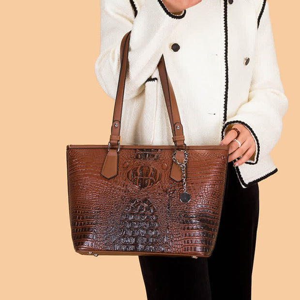 Women Tote Bags Crocodile Pattern PU Leather Handbags Shoulder Purse