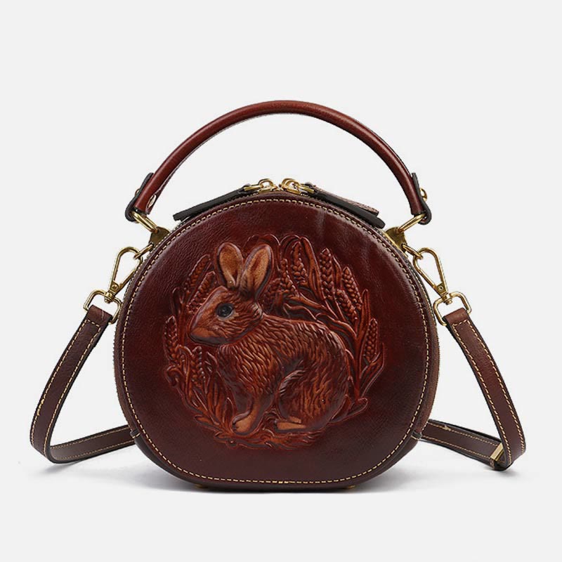 Retro Bunny Embossing Handbag Folk Custom Crossbody Leather Purse