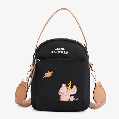 Squirrel Embroidery Oxford Phone Bag For Women Lightweight Crossbody Bag