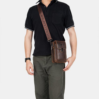 Genuine Leather Multifunctional Waist Messenger Bag with Belt Loop