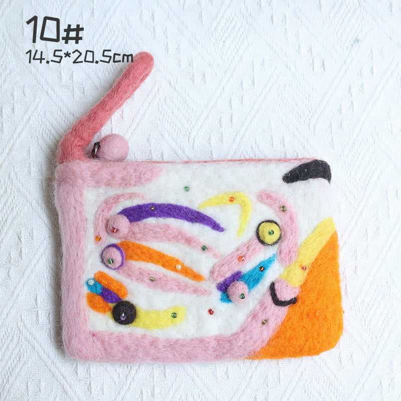 Wool Felt Coin Purse For Women Colorful Flower Cute Wallet