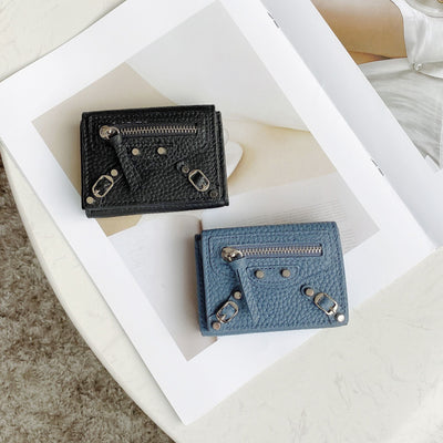 Mini Cute Wallet Plain Color Pebble Leather Money Clip