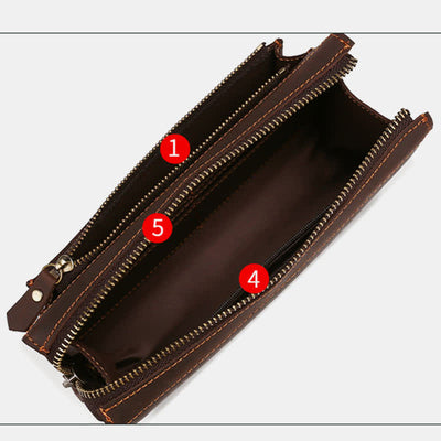 Large Capacity Leather Men Clutch Purse Bag Long Wallet Cellphone Bag