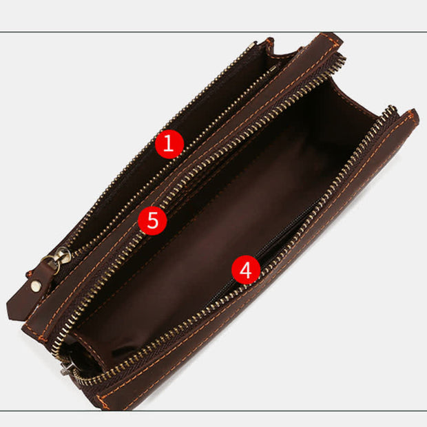 Large Capacity Leather Men Clutch Purse Bag Long Wallet Cellphone Bag