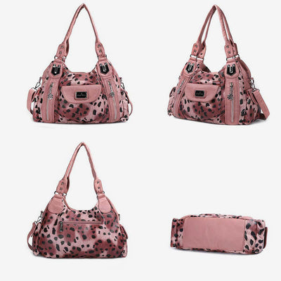 Leopard Pattern Handbag For Women Faux Leather Tote Satchel