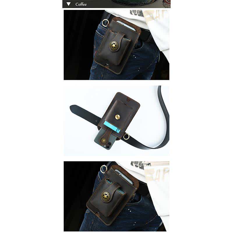 Multifunctional Genuine Leather Cell Phone Belt Bag Loop Waist Holster