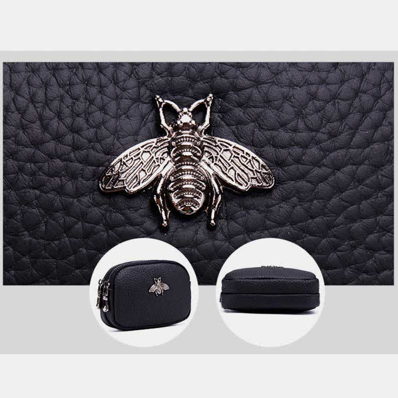 Women Genuine Leather Double Zipper Small Wallet Change Coin Purse