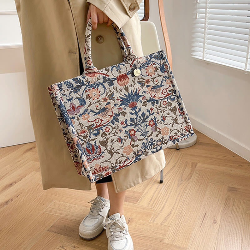 Tote Bag For Women Simple Retro Large Capacity Flower Handbag