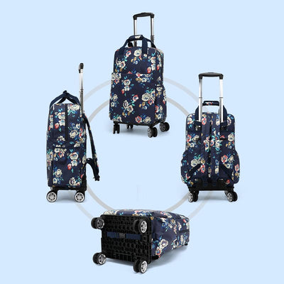 Floral Pull Rod Duffel Bag For Women Waterproof Shopping Cart