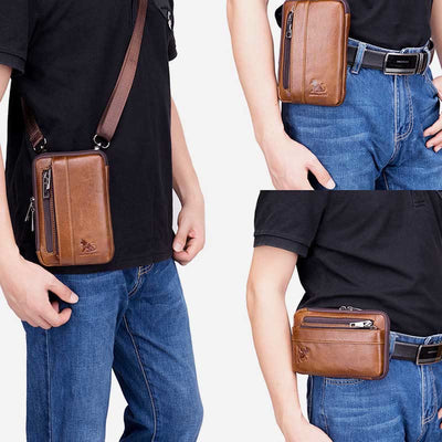 2-Way Use Genuine Leather Belt Loop Holster Mini Crossbody Bag