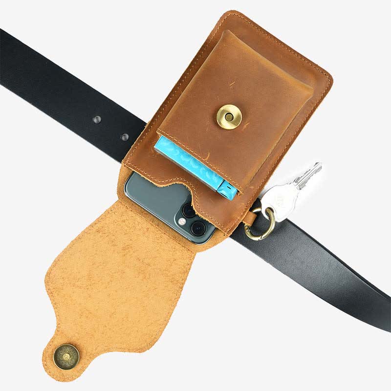 Genuine Leather Phone Holster for Men EDC Phone Belt Pack Bag