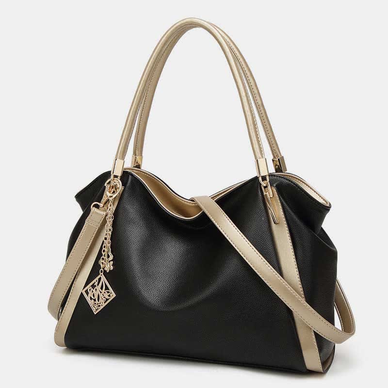 Women's Large Leather Zipper Shoulder Tote Top Handle Handbag