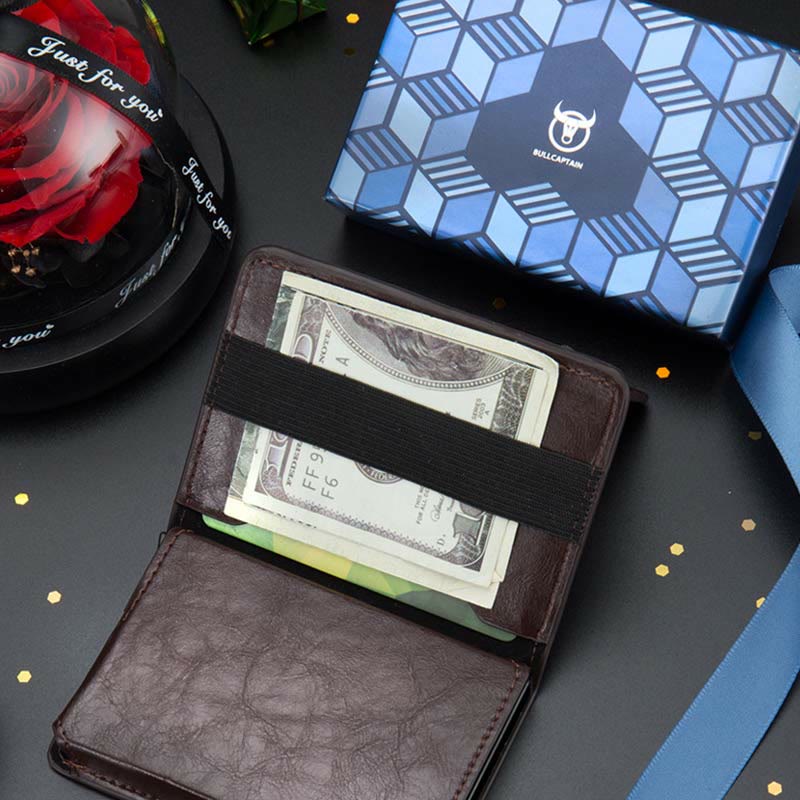 Wallet for Men Minimalist Telescopic PU Leather Card Holder Purse