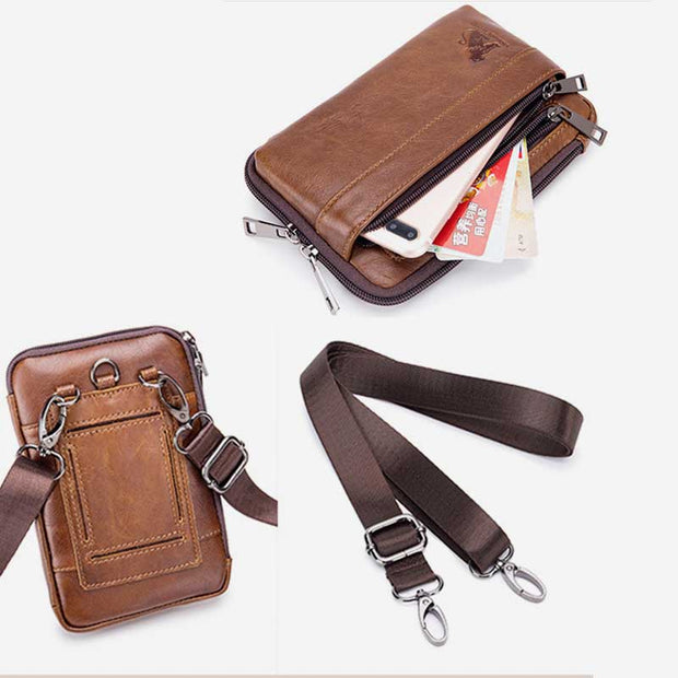 2-Way Use Genuine Leather Belt Loop Holster Mini Crossbody Bag