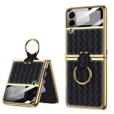 Samsung Galaxy Z Flip 3  Leather Woven Phone Case with Ring Holder