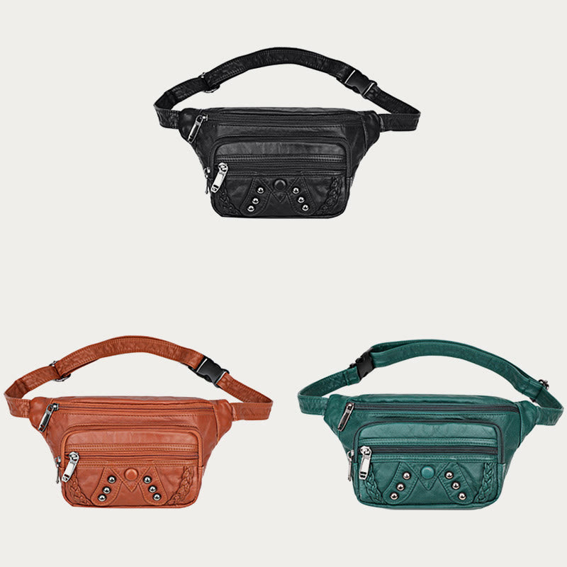 Rivet Waist Bag For Women Large Leather Crossbody Chest Bag