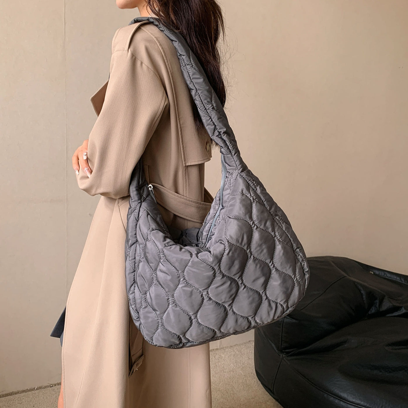 Down Nylon Tote For Winter Solid Color Diamond Crossbody Bag