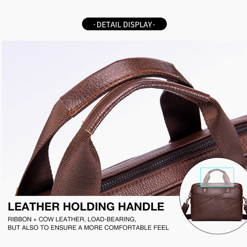 Briefcase For Men Business Solid Color Genuine Leather Crossbody Bag