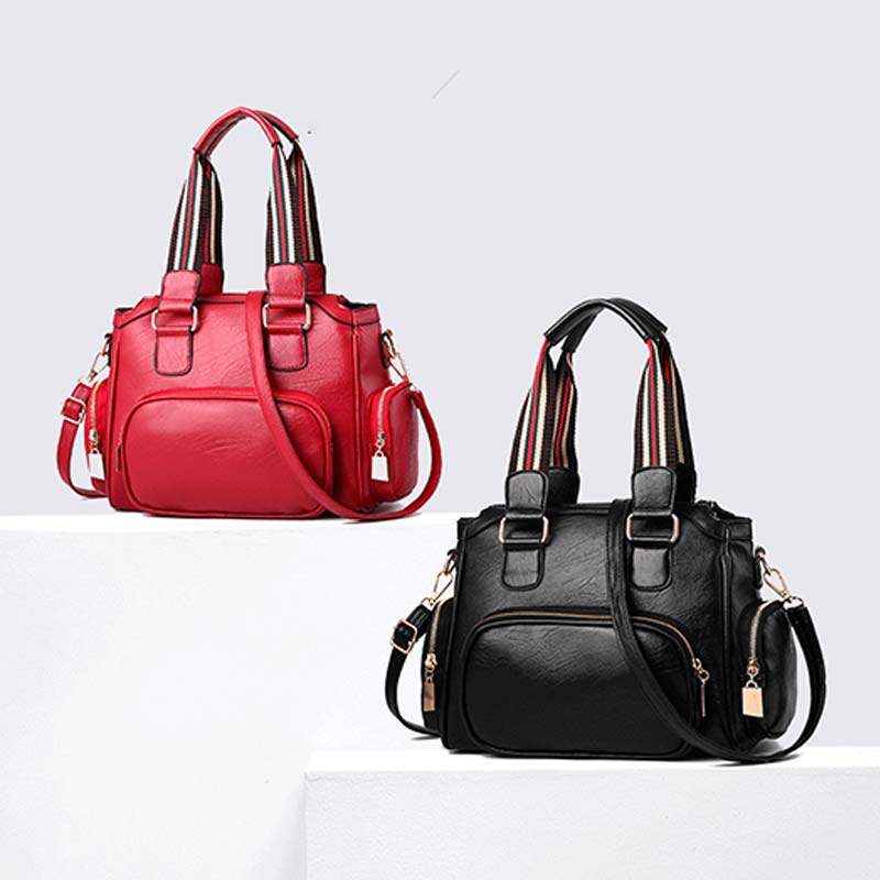 Women's Textured Leather Top-Handle Fashion Satchel Handbag with Crossbody Strap