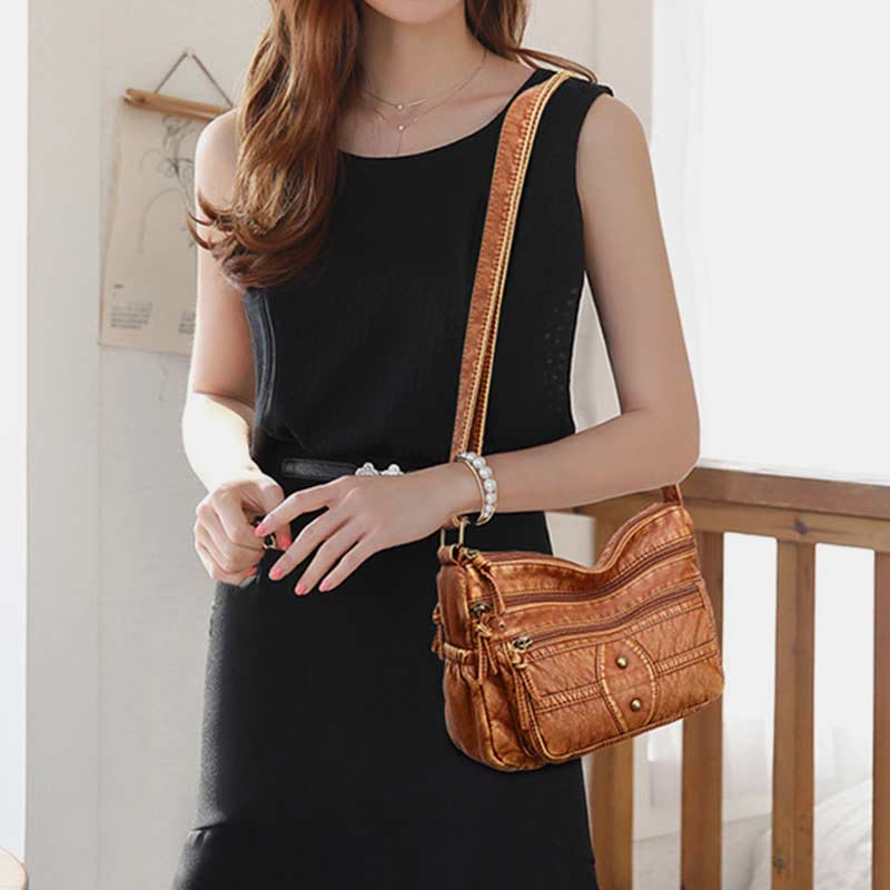 Crossbody Bag for Women Brown Rivet Leather Daily Shoulder Bag