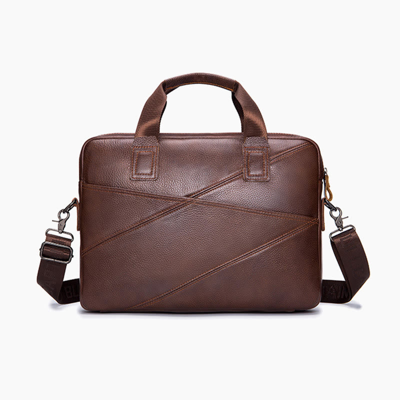 Briefcase For Men Business Solid Color Genuine Leather Crossbody Bag