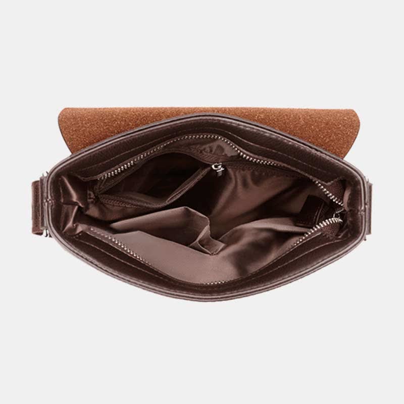 Men's Leather Plaid Small Messenger Bag Business Travel Carry Bag