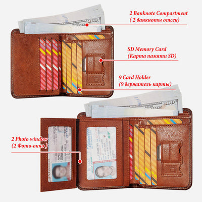 Ultra Thin Trifold Wallet For Men RFID Leather Short Purse