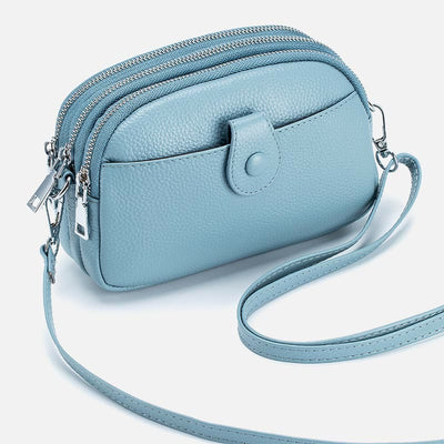 Triple Zip Real Leather Shoulder Bag Casual Crossbody Bag for Women