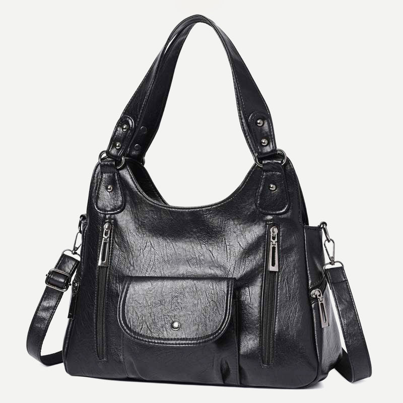 Double Large Compartment Tote Hobo Bag Leather Handbag with Crossbody Strap